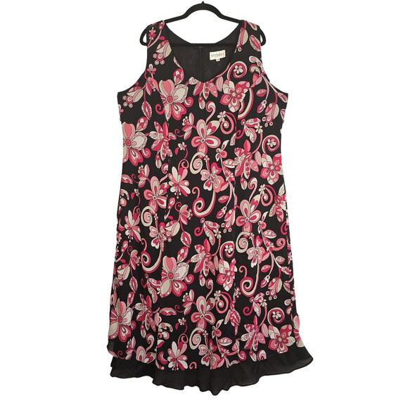 VTG Studio I Dress Women Plus Size 20W Sleeveless Floral Ruffle MOD 90s Coquette - Picture 1 of 11